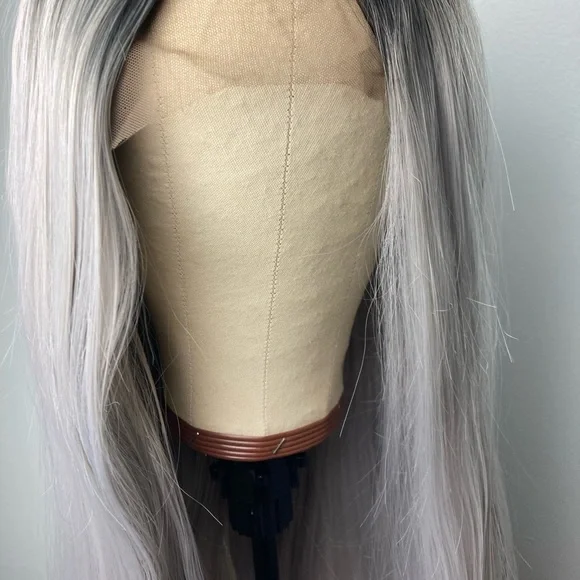 Grey Wig Black Root Lace Front Wig